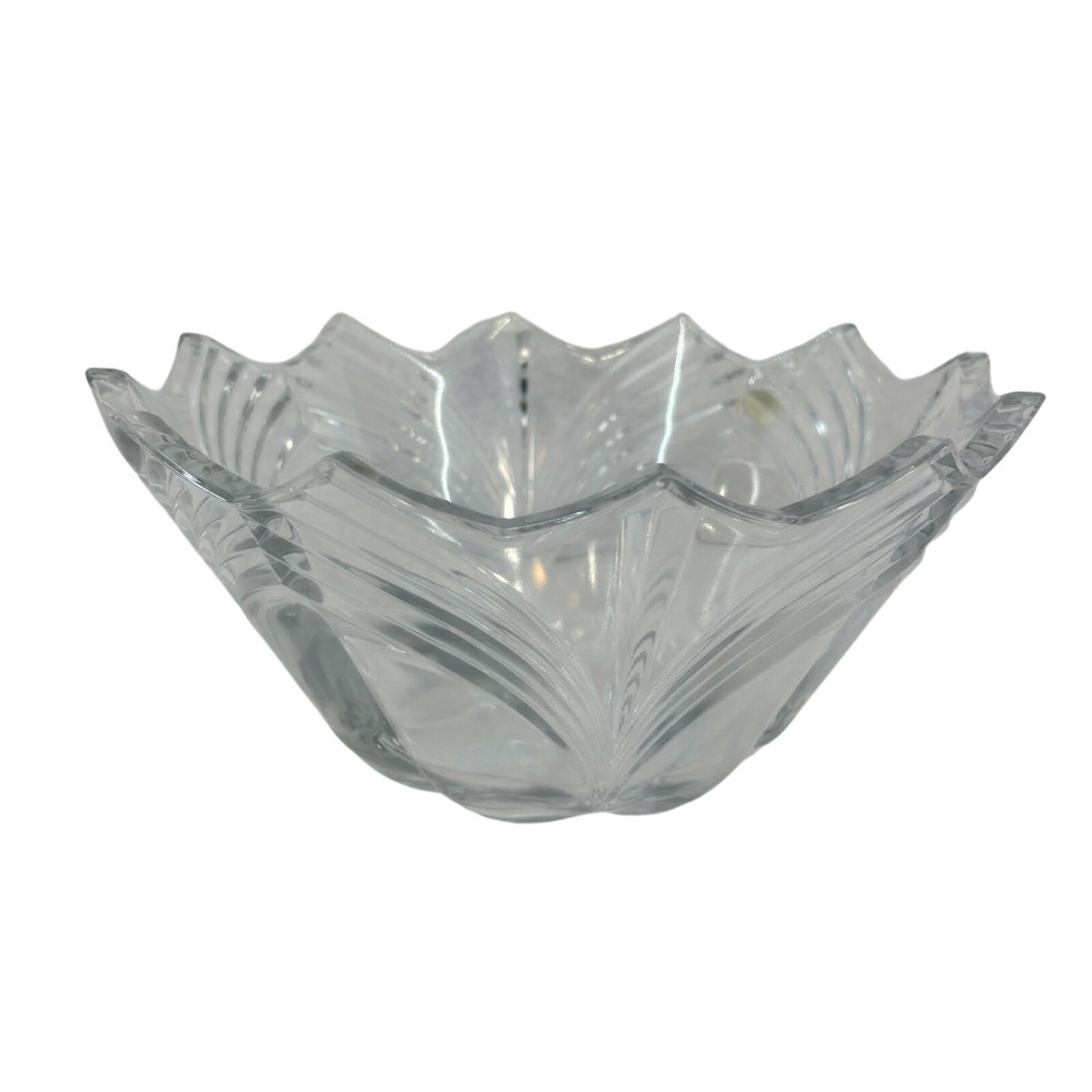 Vintage Bohemian Czech Crystal Glass Bowl Leaded Cut Art Dish Decor